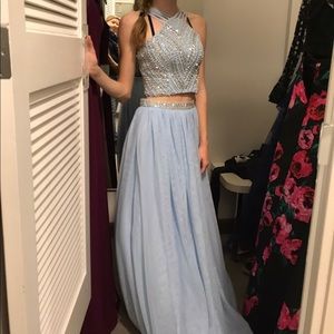 Two Piece baby blue prom dress